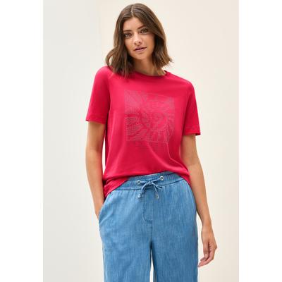 T-Shirt CECIL, Damen, Gr. M (40), glazed apple rot, Jersey, Obermaterial: 100% Baumwolle, bestickt, casual, regular fit taillenbedeckt, Rundhals, Kurzarm gerader Abschluss, Shirts, mit Schmucksteinen Image