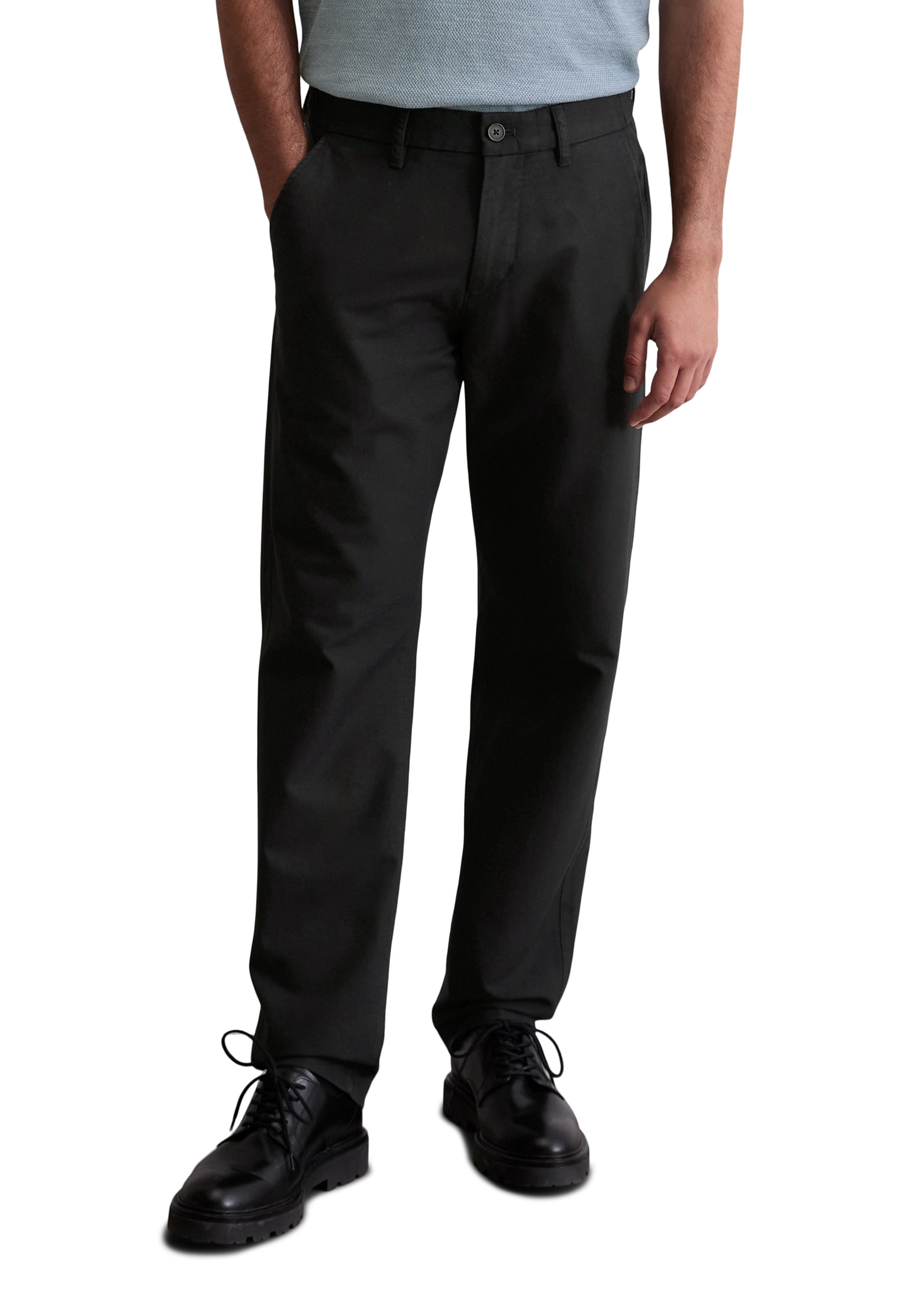 Chinohose MARC O'POLO "aus Baumwoll-Leinen-Mix", Herren, Gr. 36, Länge 32, schwarz, Obermaterial: 84% Baumwolle, 16% Leinen, unifarben, Elegant, gerade, unten schmal normal, Hosen
