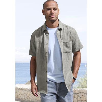 Kurzarmhemd BEACHTIME "Regular fit", Herren, Gr. XL (43/44), N-Gr, grün (salbei), Web, Obermaterial: 100% Baumwolle, casual, regular fit, ohne Ausschnitt, Kurzarm abgesteppte Kante, Hemden, Kurzarm, Freizeithemd aus Musselin-Ware Image