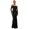 Jerseykleid MODA MINX "Samantha Off Shoulder Dress", Damen, Gr. S, EURO-Größen, schwarz, 100% Polyester, unifarben, elegant, lang, Carmenausschnitt, Langarm, Kleider, im schulterfreien Design