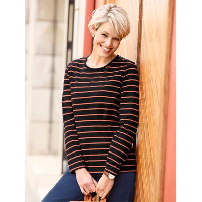 Langarmshirt CLASSIC BASICS "Streifenshirt", Damen, Gr. 46, orange (terra, schwarz, geringelt), 100% Baumwolle, gemustert, mehrfarbig, gestreift, Rundhals, Langarm, Shirts Image