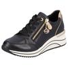 Keilsneaker REMONTE, Damen, Gr. 44, schwarz, gold sohle weiß, Leder, Lederimitat, sportlich, Schuhe Sneaker, Freizeitschuh, Halbschuh, Schnürschuh mit goldfarbenem Logoanhänger