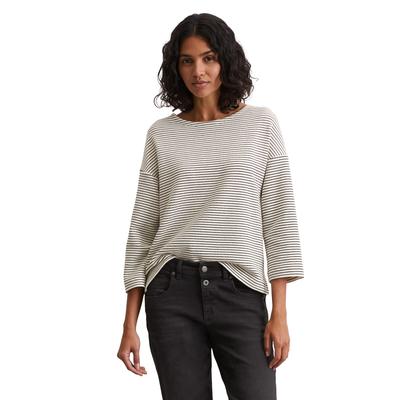 Langarmshirt MARC O'POLO "aus mittelschwerem Jersey", Damen, Gr. M, bunt (multi, schwarz), Obermaterial: 79% Baumwolle, 13% Polyester, 4% Polyamid, 4% Elasthan, gestreift, Basic, relaxed fit, U-Boot-Ausschnitt, 3/4-Ärmel, Shirts Image