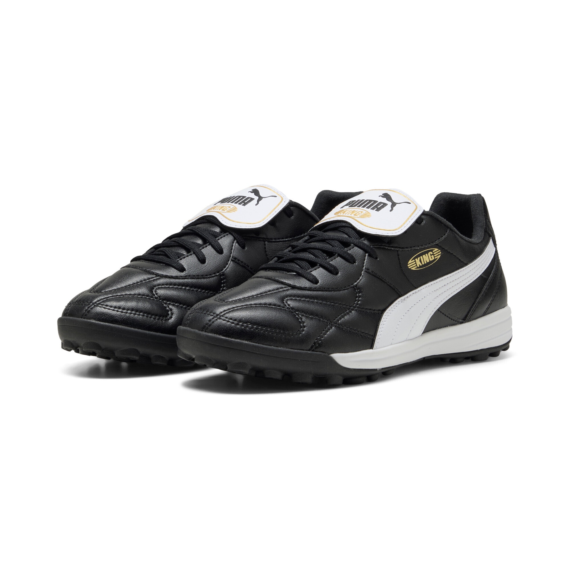Fußballschuh PUMA "KING TOP TT Fußballschuhe Erwachsene", Gr. 44, schwarz-weiß (schwarz, weiß gold), Obermaterial: Synthetik; Futter: Synthetik; Innensohle: Textil; Laufsohle: Gummi, Schuhe Image