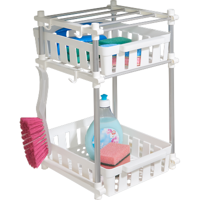 Küchenregal RUCO, grau (alu, weiß), B:30cm H:46cm T:34cm, Aluminium, Regale, Spülschrank-Organizer, Inkl. 2 Körben, 4 Haken, Aluminium/Kunststoff Image