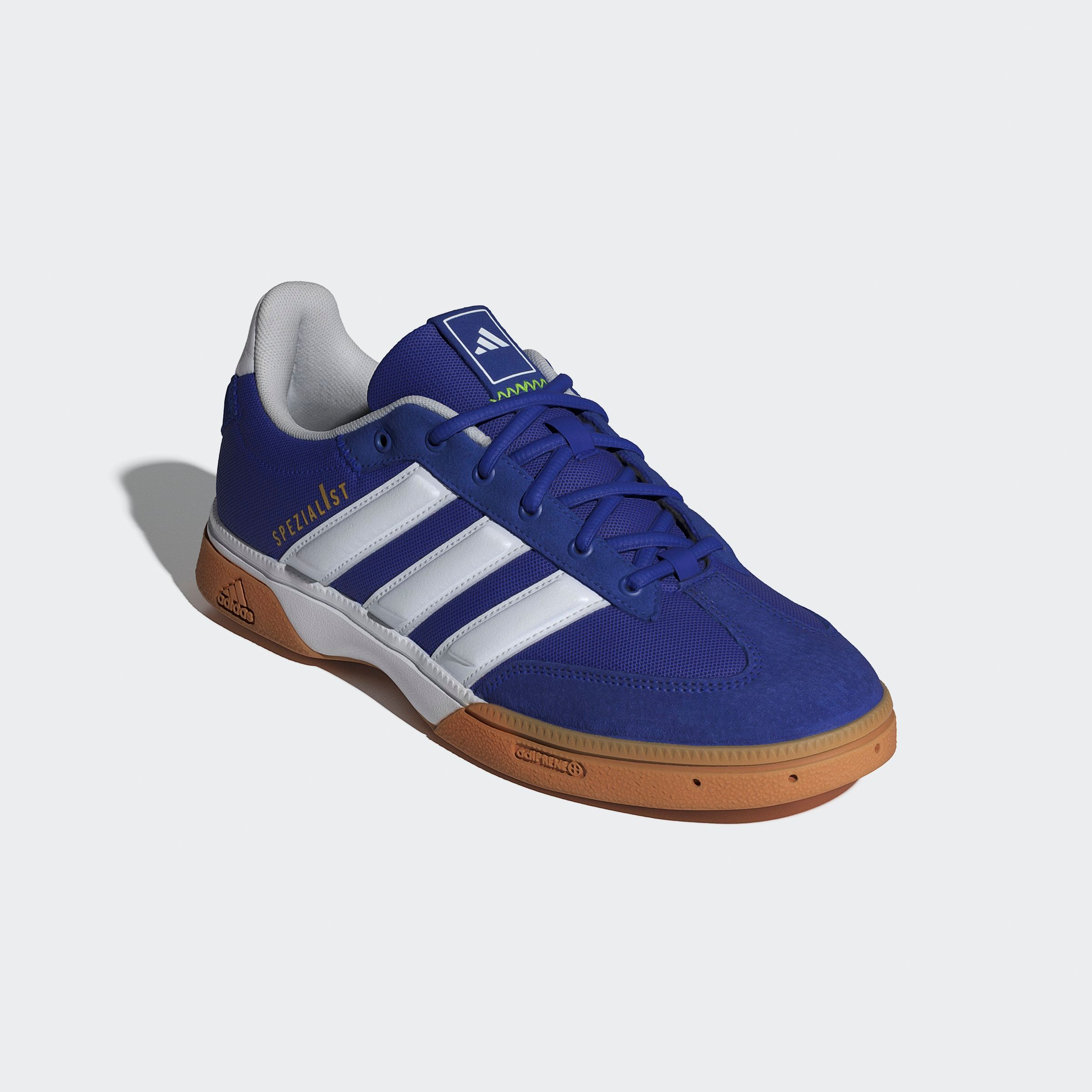 Hallenschuh ADIDAS PERFORMANCE "SPEZIALIST INDOOR", Herren, Gr. 43, bunt (lucid blau, ftwr weiß, lucid lemon), Synthetik, Textil, Schuhe Hallenschuh, geeignet für jeden Hallensport
