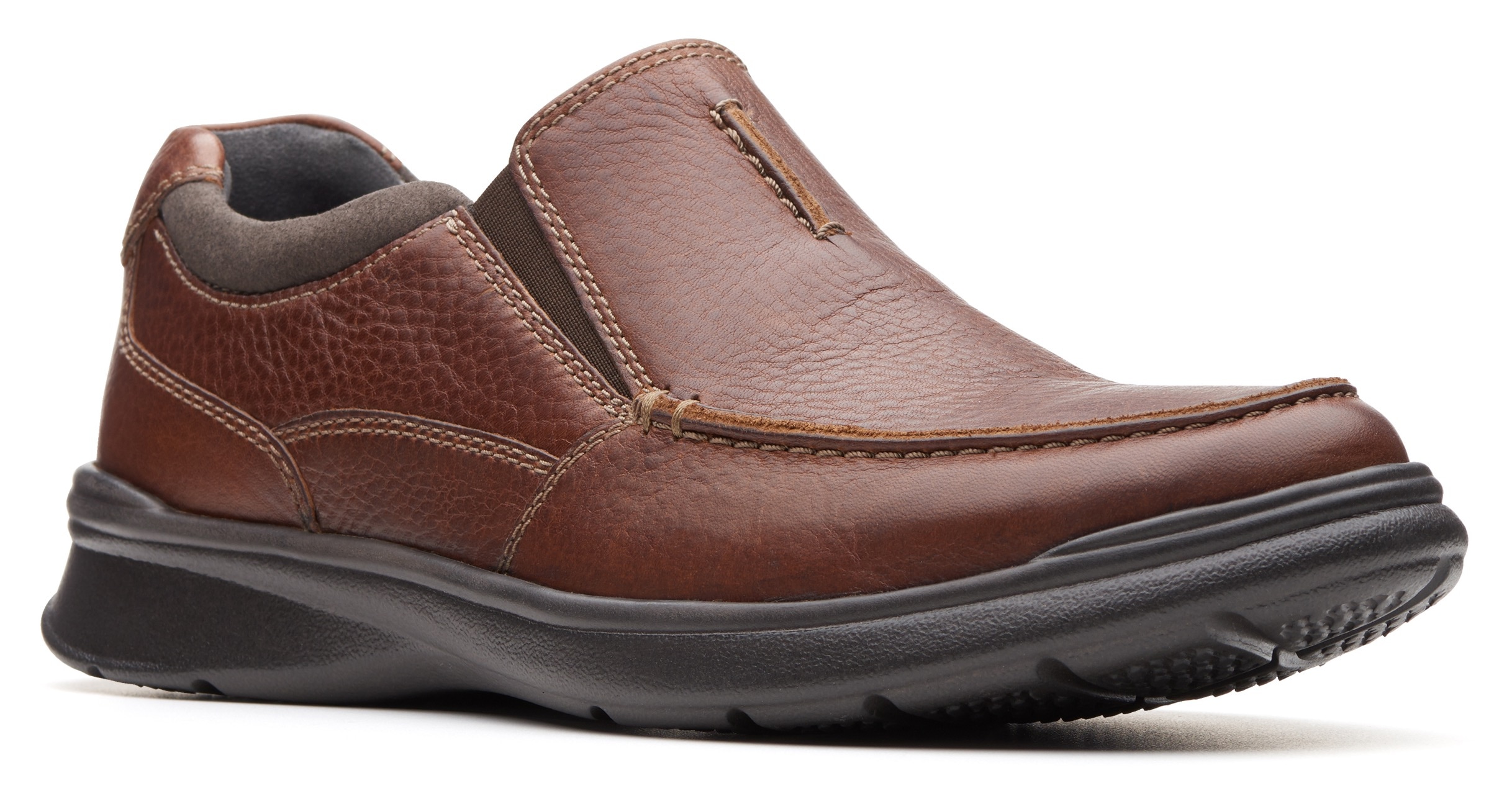 Slipper CLARKS "Cotrell Free", Herren, Gr. 42, braun (dunkelbraun), Leder, Schuhe, Schlupfschuh, Komfortschuh mit Stretcheinsätzen