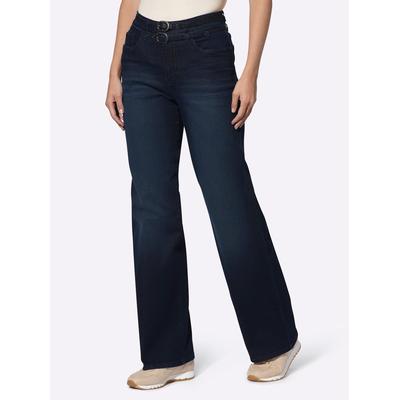High-waist-Jeans HEINE, Damen, Gr. 40, Normalgrößen, blau (dunkelblau), 56% Baumwolle, 19% Polyester, 14% Lyocell, 10% Viskose, 1% Elasthan, unifarben, lang, Jeans Image