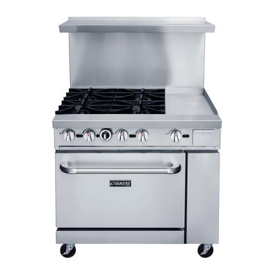 Dukers DCR36-4B12GM 36" 4 Burner Commercial Gas Range w/ Griddle - Standard Oven, Convertible, Stainless Steel, Gas Type: Convertible