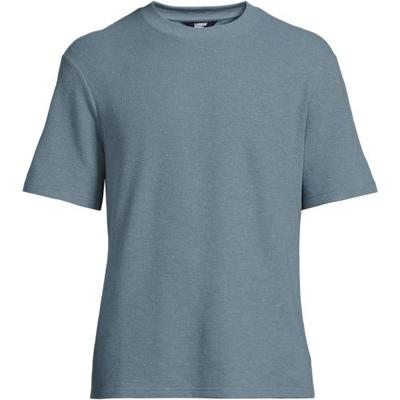 Perfect Waffle T-shirt, Men, size: 42-44, regular, Blue, Linen/Poly-blend, by Lands' End
