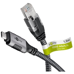 goobay 70697 goobay USB C 3.1/RJ45 CAT 6 Kabel 1,5 m grau, schwarz, 1 St. Image