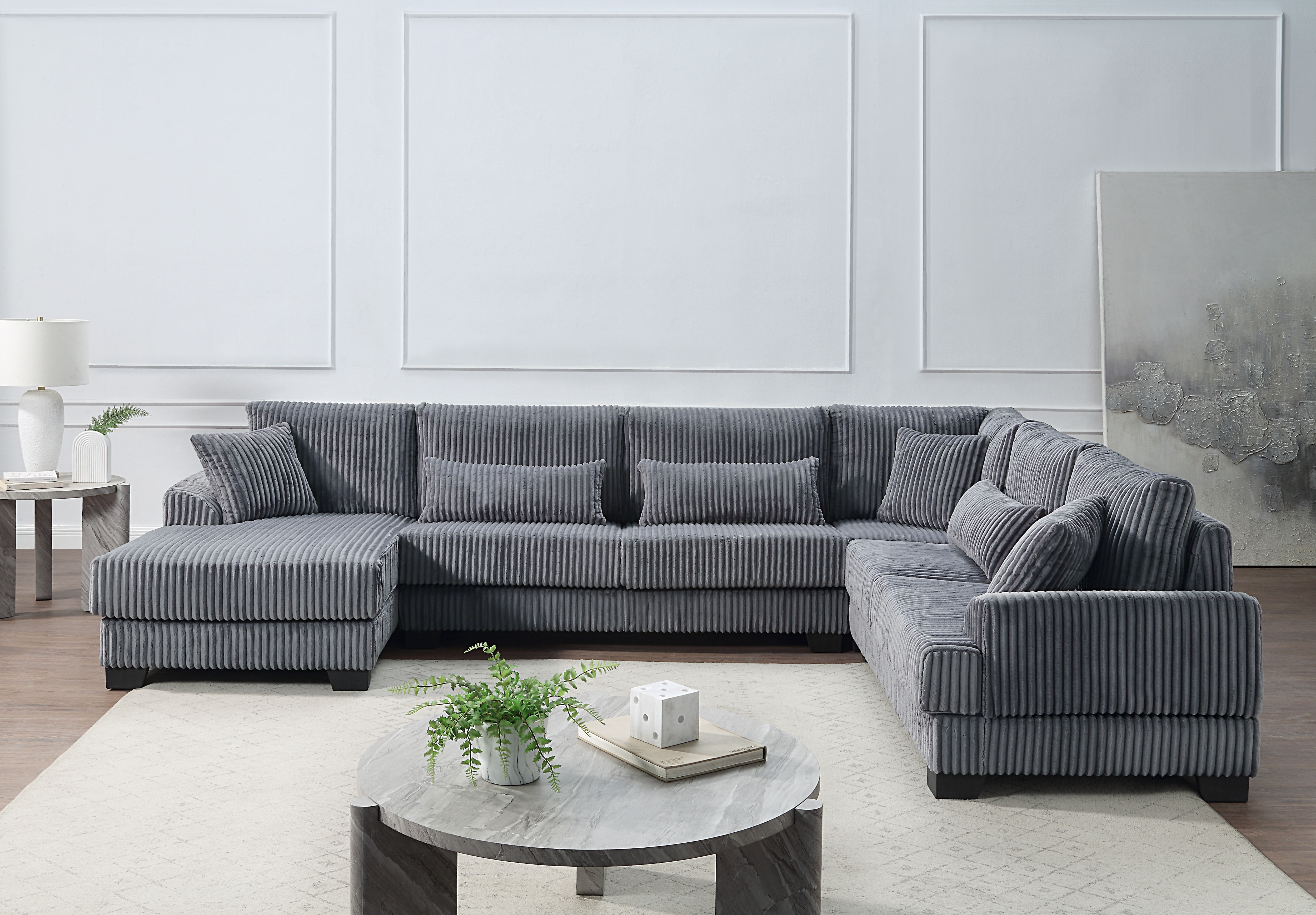 Wohnlandschaft "Miron, U-Form, Breite: 332cm", grau, B:332cm H:81cm T:241cm, ATLANTIC HOME COLLECTION, Sofas, Wohnlandschaft, weicher XXL-Cordbezug, inklusive 6 Zierkissen, Topseller