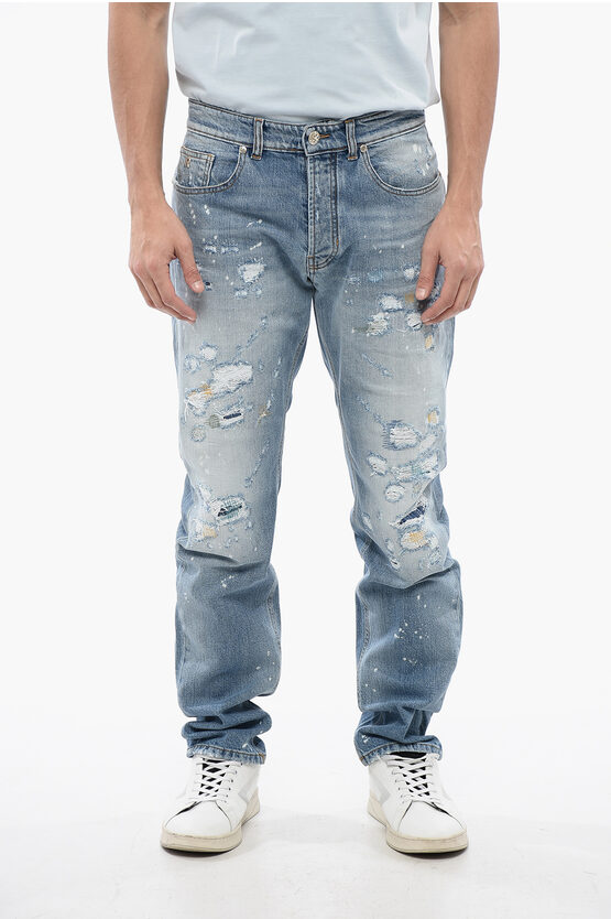 SID Regular Fit Jeans mit Distressed-Effekt, 18 cm, in Blau