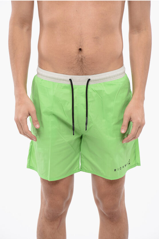 Zweifarbiger Boxer-Badeanzug in Bianco, Verde Image