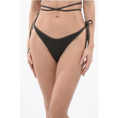 Lurex-Bikini-Slip mit Logo-Applikation in Grün Image