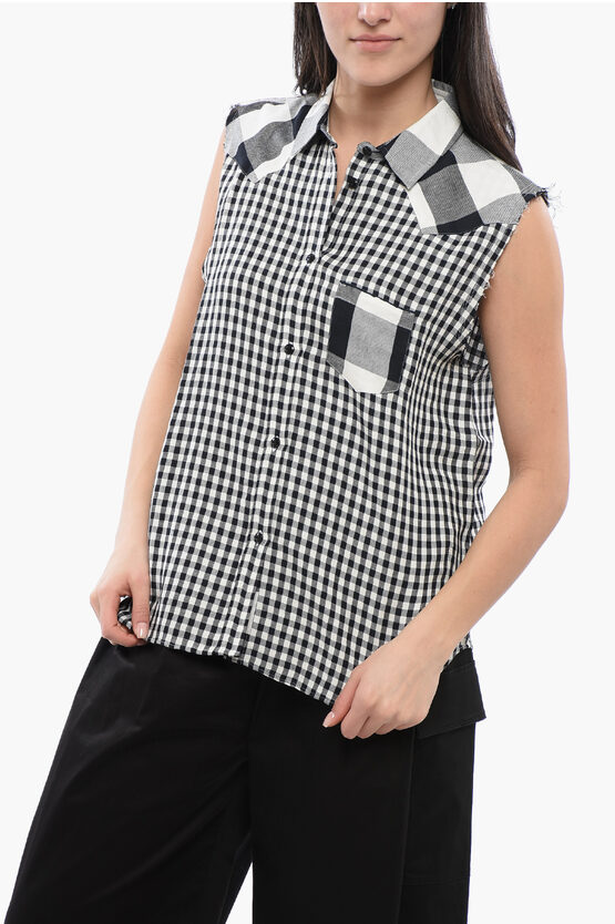 Ärmelloses Hemd aus Leinenmischung mit Gingham-Muster in Schwarz & Weiß Image