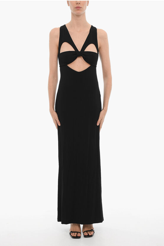 Einfarbiges langes Kleid mit Cut-Out-Details und Rückenschlitz in Schwarz Image