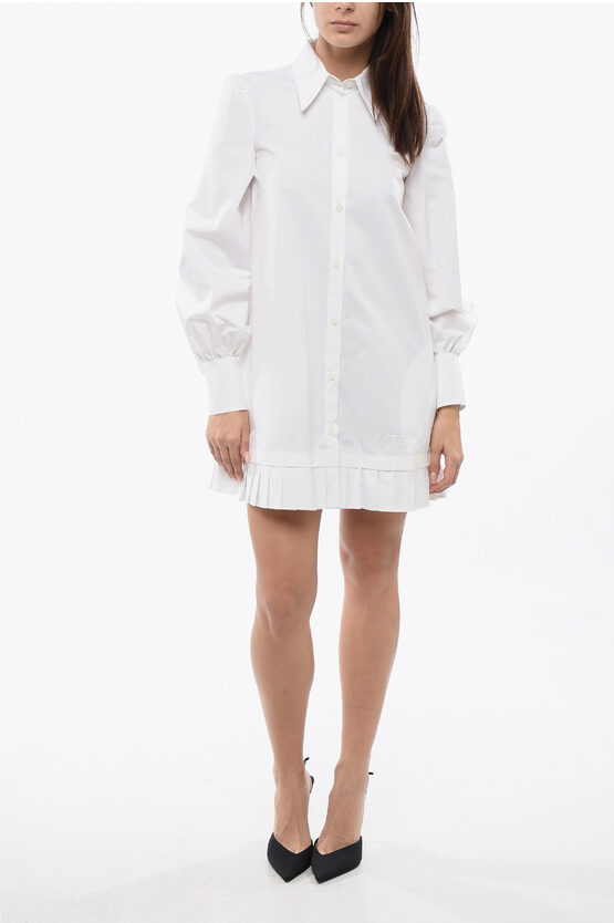 Popeline-Hemdblusenkleid mit plissiertem Saum in Weiß Image