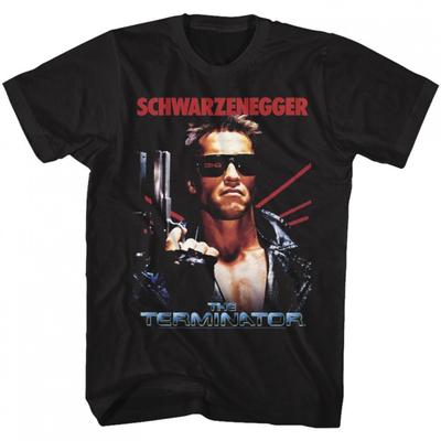 TEMU Men's Schwarzenegger Movie Graphic T-shirt - Black Action Tee With & Blue Print, Regular Fit Round Neck Casual Shirt For Adults Image