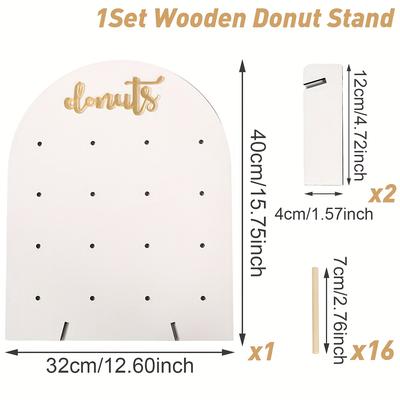 TEMU 1set,donut Wooden Display Stand, Shower Party Decoration,wedding Bridal Party Supplies,happy Birthday Party Donut Diy Display Stand,event Party Doughnut Cake Decoration,arched White Donut Stand Image