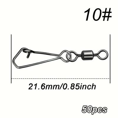 TEMU Fishtrip 50pcs Stainless Steel Fishing Swivel Hooks With Carabiner Connectors - Black, Durable Fishing Gear For Easy Line Management, Fishing Gear | Swivel Hook | Durable Fishing Gear Image