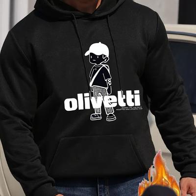 TEMU Letter Printed Men's Hooded Sweater, Drawstring Sweater With Kangaroo Pocket And Velvet Sweater In Autumn And Winter, Fashionable And Casual Long-sleeved Hooded Pullover, Men's Coat. Image