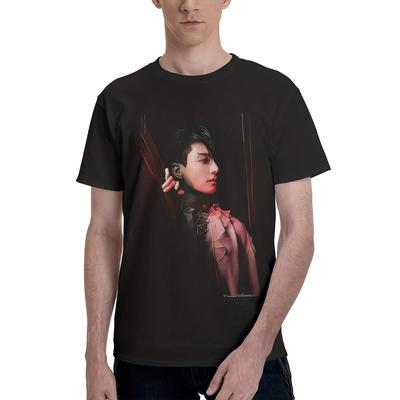 TEMU Men' 'time Difference' Photo-folio Graphic T-shirt - Casual Round Neck Tee With Vibrant Print, , Machine Washable, Fan Merchandise, Modern Aesthetic Shirt, Regular Fit Shirt Image