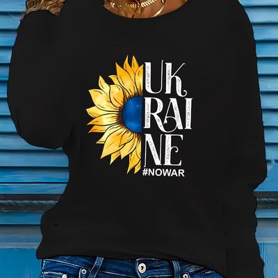 TEMU Floral - Letter Print T-shirt - Long Sleeved Sport Casual Crew Neck Top - Autumn/winter Women's Wear Image