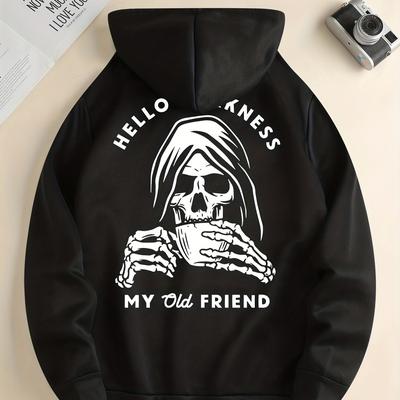 TEMU Skeleton Drink & Print Hoodie, Cool Hoodies For Men, Men's Casual Graphic Design Pullover Hooded Sweatshirt With Kangaroo Pocket Streetwear For Winter Fall, As Gifts Halloween Image