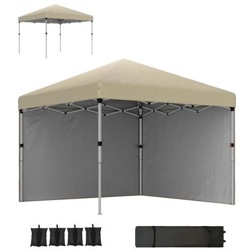 TEMU Outsunny Tonnelle de jardin pop-up pliant barnum réglable en hauteur protection UV 30+ 2 parois latérales - sac de transport - pour fête, événement - 297 x 297 x 288 cm beige