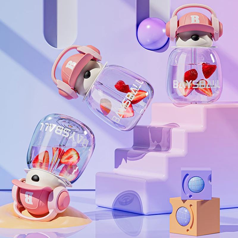 650ml Stroh becher, haltbarer, hochwertiger Plastik becher für den Sommer, mit verstellbarem Riemen für Wasser flaschen mit großer Kapazität Image