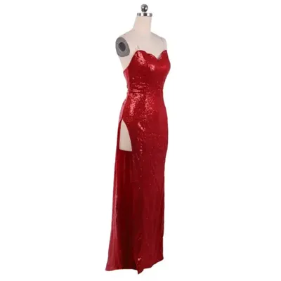 Film Kaninchen Jessica Cosplay Kostüm Sexy Rohr Ärmelloses High Split Pailletten Kleid Anzüge Image