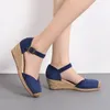 2025 sommer Schuhe High Heels Sandalen Mode Damen Party Schuhe Frau Keile Sandalen 6 cm Plus Größe 42 Schwarz blau D294