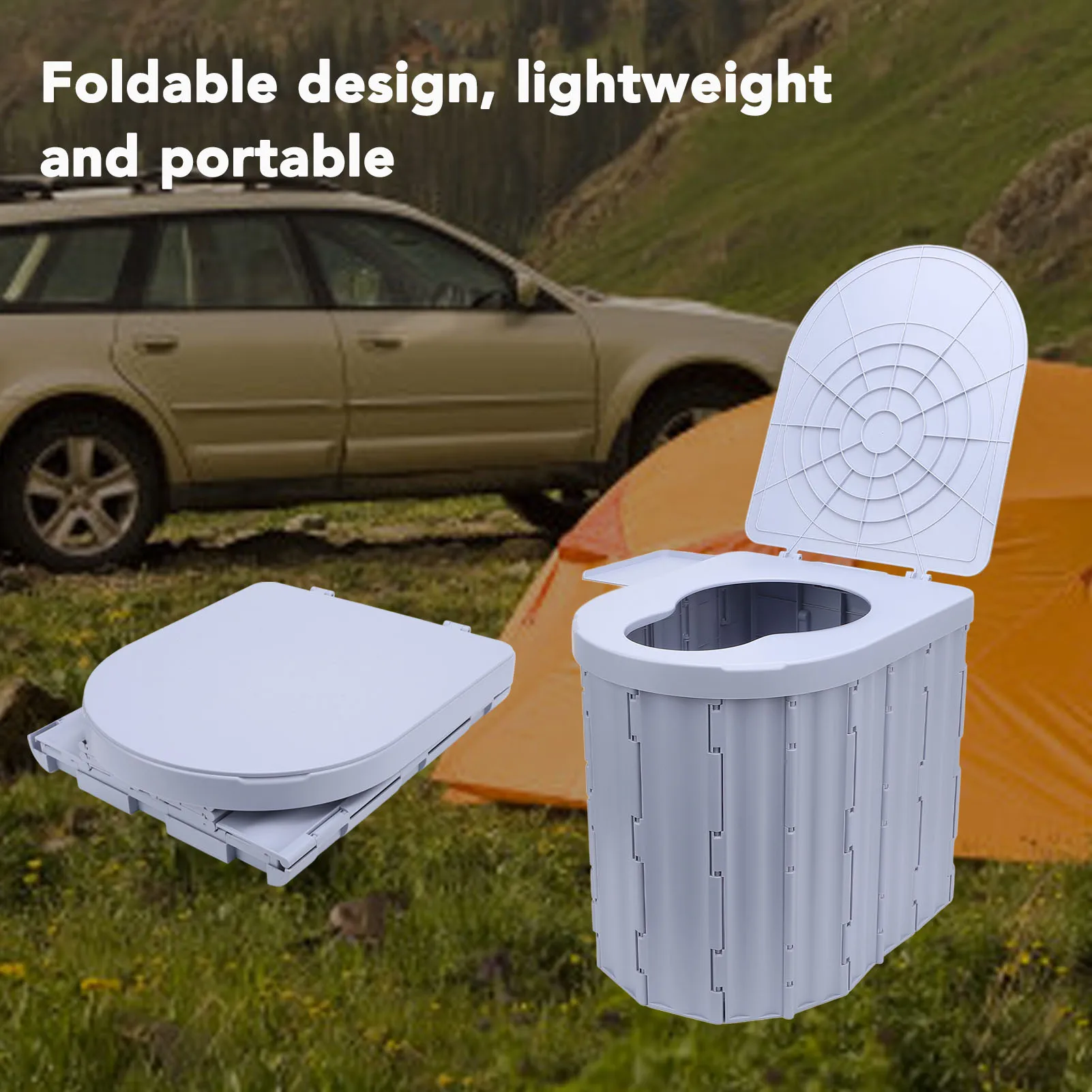 Tragbare Toilette, großes Fassungsvermögen, 150 kg belastbar, zusammenklappbare Campingtoilette für Reisen, Roadtrip, faltbare Toilette, tragbare Toilette