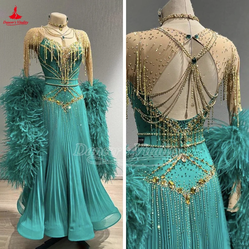 Passen Sie das Kinder-Teenager-Walzer-Foxtrot-Tango-Quickstep-Kostüm für Auftritte und Wettbewerbe an Image