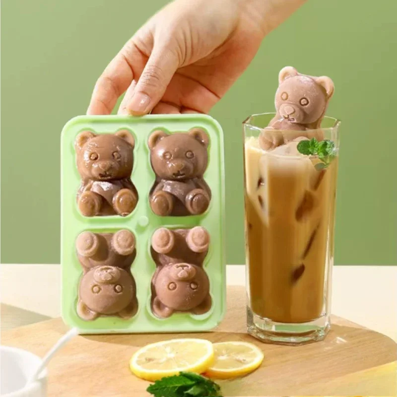 4 Grid Bär Form Eis Tablett Silikon Eiswürfel Form 1pc Wiederverwendbare Whisky Eis Ball Tablett Sommer Saft Trinken gefroren Zubehör Image