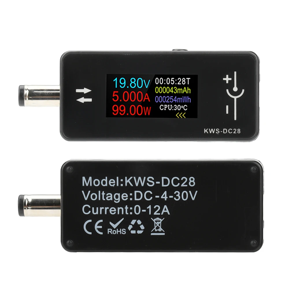 KWS-DC28 0,96 Zoll TFT HD Digitalanzeige DC 5,5*2,5 Schnittstellentester Spannung Amperemeter Leistungsmesser DC 4~30V 0~12A Image