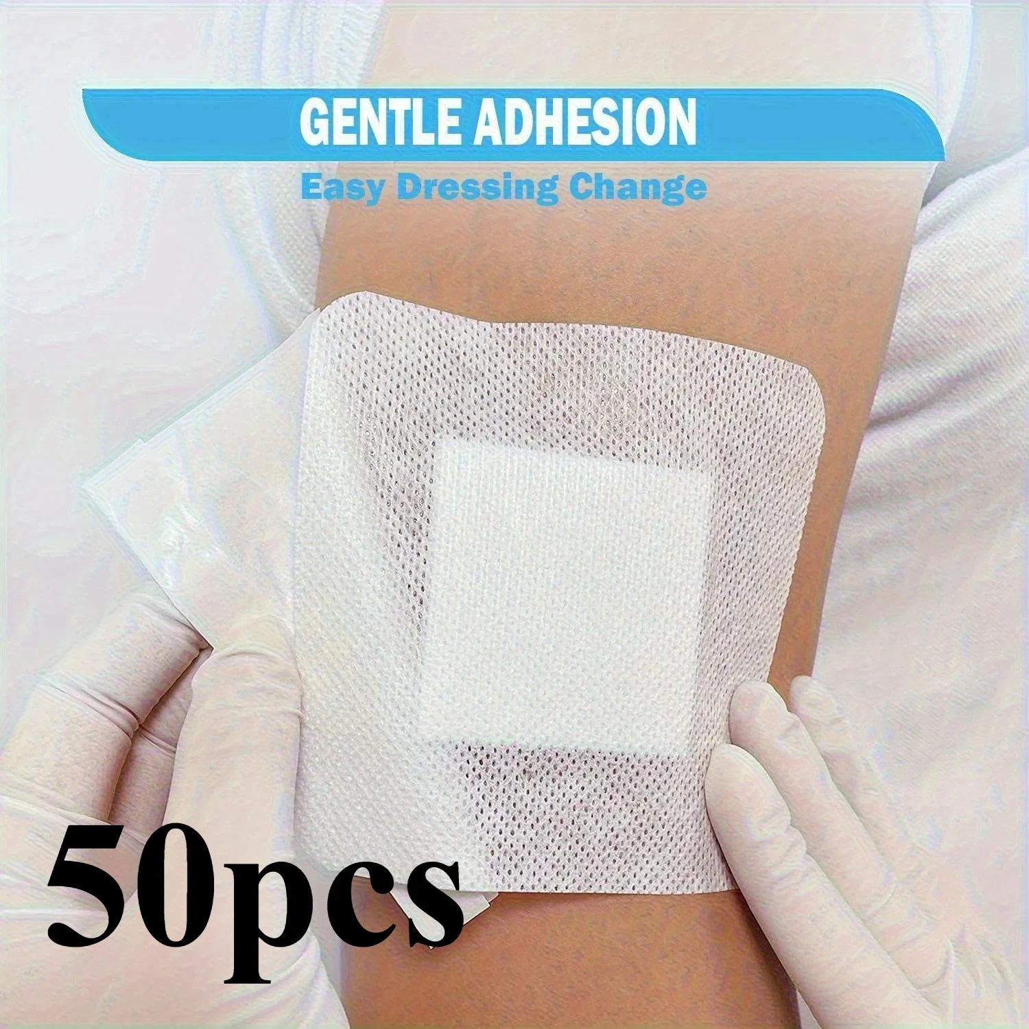50 Stück Wundverbände, atmungsaktive Kanten-Mullpolster, latexfreie Bandagen, selbstklebende Wundverbände Image