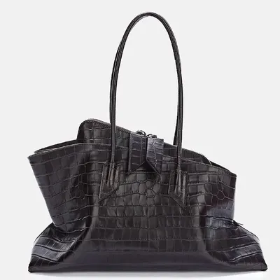 Retro Crocodile Pattern Large Capacity Tote Bag Design Women's Pleated Leather Shoulder Bag Female Daily Commuter Bag 2025