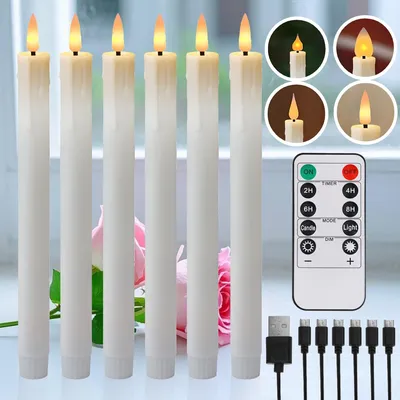 Rechargeable Flameless 9.6" Tea Light Candles with Remote & Type-C Charging Cable LED Flickering Dripping Wax Votive Candlestick