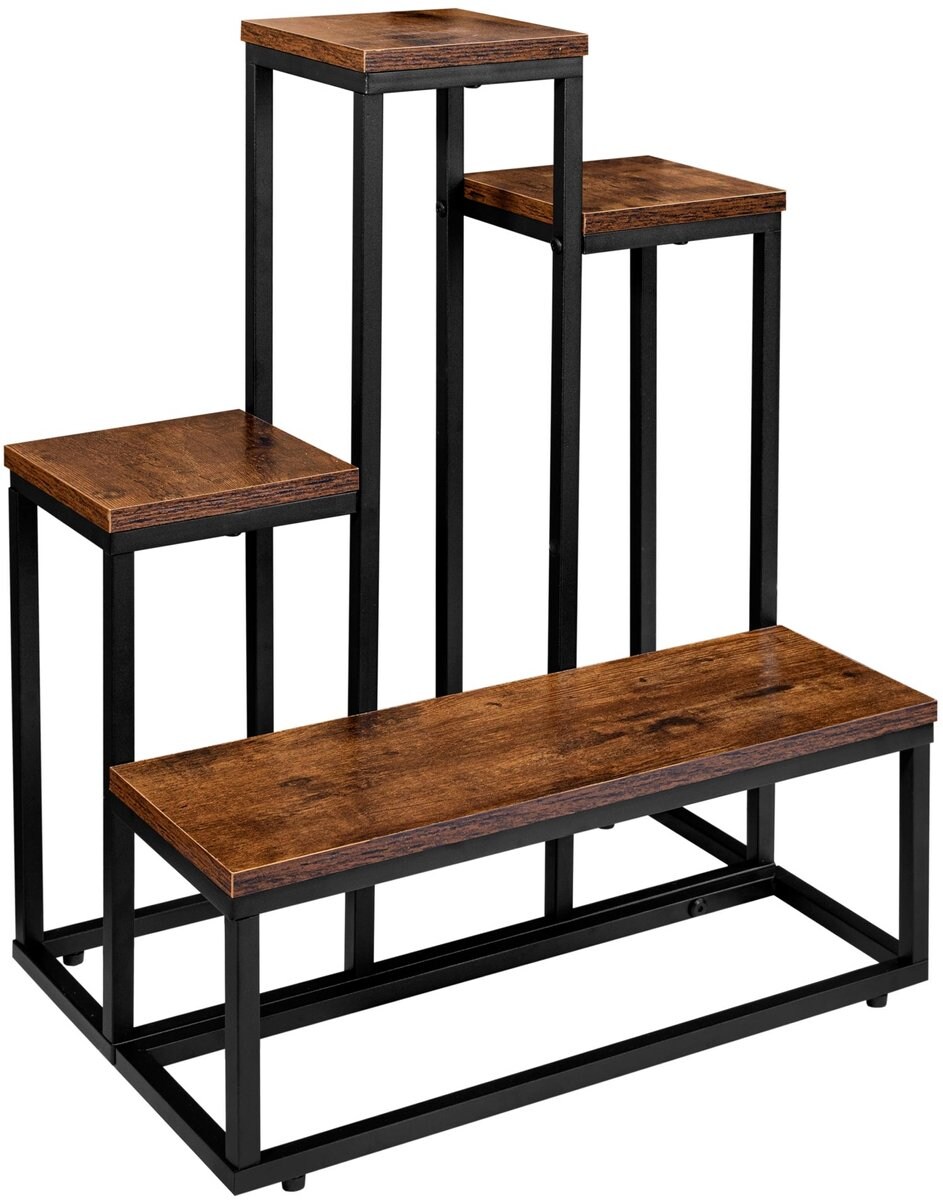 Pflanzenregal mit 4 Ebenen - 51 x 34 x 67 cm - Pflanzenständer - Pflanzentreppe - platzsparendes Pflanzenregal - Schwarz Image