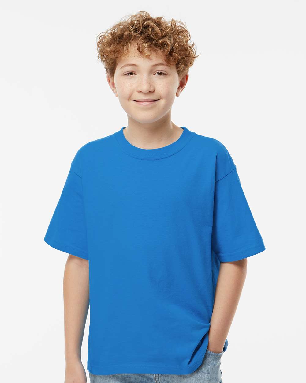M&O MO4850 Youth Gold Soft Touch T-Shirt in Ocean Blue size Large | Cotton 4850