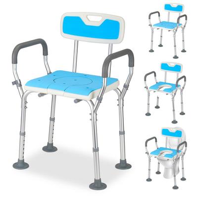 Duschhocker Badhocker Duschstuhl Höhenverstellbar - mit arm und rückenlehne bis 135kg 3 in 1