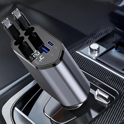 TEMU Yitumu Extendable Car Charger, 4-in-1 Fast Car Phone Charger With Dual Type-c Retractable Cable And 2 Usb Ports Adapter, Suitable For , Pixel, Galaxy, Etc. Car Mobile Charging Accessories Image