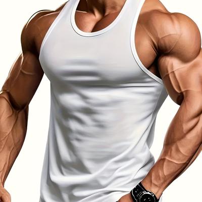 TEMU Men's High-elasticity Quick-dry Athletic Tank Top - Breathable Gym & Running Vest With Adjustable Straps, Design For Summer Workouts, Gym Apparel, Sleek Sporty Look, Image