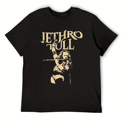 TEMU Concerto Tull Men's Vintage Graphic T-shirt - Black & Rock Band Tee, Quick-dry Regular Fit Round Neck Casual Shirt For Fans, Machine Washable, Fan Merchandise, Classic Round Neck, Clothing Image