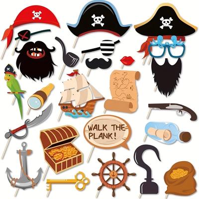 TEMU 25pcs Pirate Photo Booth Props With Stick Pirates Theme Selfie Props Birthday Party Supplies Photography Backdrop Decorations Image