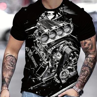 TEMU Men's Print T-shirt, Casual Crew Neck, 100% Polyester Knit Fabric, Stretch, Regular Fit, 110gsm - Stylish Graphic Tee Image
