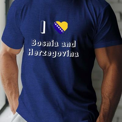TEMU Bosnia And Herzegovina Print Men's Short Sleeve T-shirt, Comfy & Breathable, Summer Casual Clothing Image