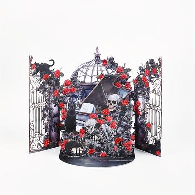 TEMU Gothic Black -up Card With Envelope – Dark , Red Roses & Skeletons, Halloween, Carnival, Or Invitation Image